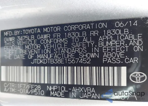 2014 Toyota Prius C Two from USA, damaged, VIN JTDKDTB38E1567452